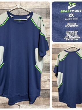 Beast Mode Marshawn Lynch T Shirt Men’s 2X Blue Gray Seattle Seahawks Colors